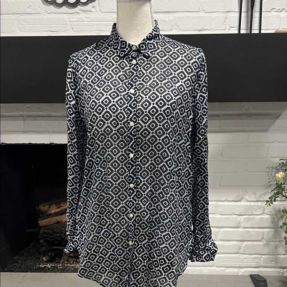 LOFT Navy and White Geometric Tunic Blouse